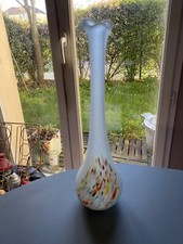 Beau vase soliflore vintage pâte de verre moucheté, multicolore dépoli soufflé?