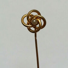 Ancienne EPINGLE A CRAVATE FOULARD OR 18K fleur petite perle nacrée ART NOUVEAU