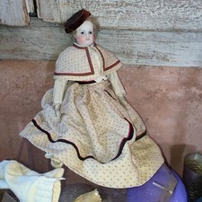 Poupée 40cm XIX ème mode Parisienne tète cassé bouche fermé corp cuir Bru ?