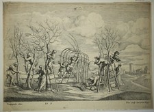PESNE Jean."La taille des arbres".Eau-forte d'après Domenico Campagnola.XVIème.