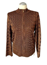 ST JOHN LUXURY COPPER/BROWN JACKET HIGH COLLAR GOLD ZIP WOOL/LUREX METAL KNIT M