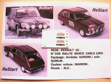 RS036 RENAULT 16 n°239 Rallye Monte Carlo 1969 Amédée GORDINI decal ReStart 1/43