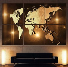Carte Du Monde Toile Abstrait Art Beige Braun Noir Environ Canapé Moderne XXL