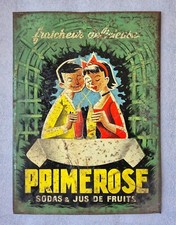 RARE tôle lithographiée Sodas & Jus de Fruits PRIMEROSE 33.5x23.5cm