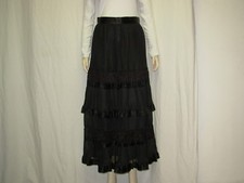 Jupe longue folklorique S (34/36) Noire plissée dentelle VFJ001