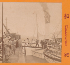 BOULOGNE SUR MER ARRIVEE BATEAU L' ANGLETERRE CARD 1900 VUE PHOTO STEREO CARTON
