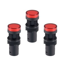 Indicateur lumineux AC 220V Voyant LED rouge panneau encastré 5/8" 16mm 3pcs