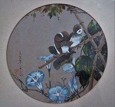 OLD ORIGINAL JAPANESE SIGNED FLORAL PAINTING ON SILK, FRAMED