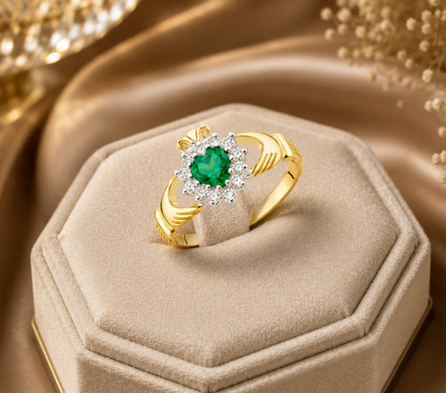 Bague emeraude claddagh or - bague,