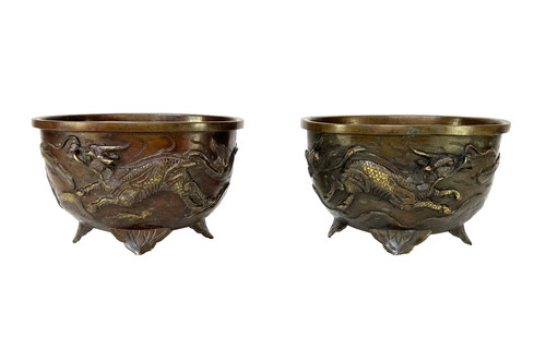 Paire coupes bronze asie - de,