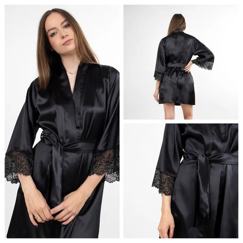 Peignoir satin noir - satin,