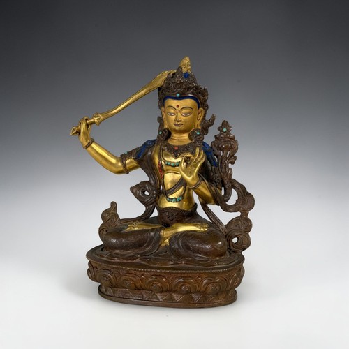 Statue manjushri bronze doré - bronze,