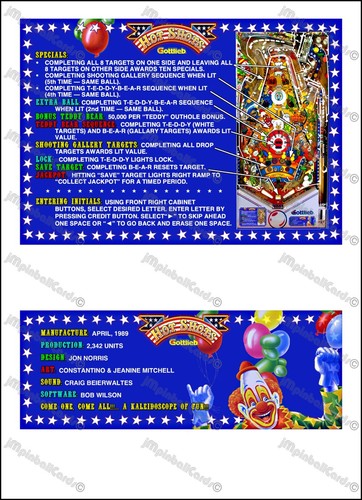 Gottlieb hot shots 1989 cartes - gottlieb,