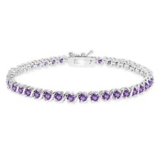 Argent Sterling Poli Améthyste Africain S Motif Barre Classique Tennis Bracelet