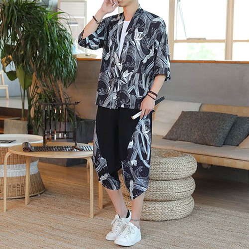 Mens kimono coat pants - pants, set