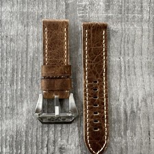 Pour OFFICINE PANERAI PAM 24mm Bracelet En Cuir Marron + Boucle Submarine