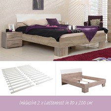 Lit en Bois Double 160x200 Cadre de Sommier à Lattes Massif Adulte Homestyle4u