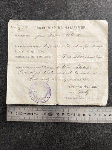 Certificat naissance 1928 - naissance,