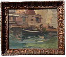 Ecole provençale Tableau ancien signé Louis DELAVALLE Marine Port Marseille