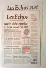 LES ECHOS du 8 octobre 2001 - Déclenchement du feu américain en Afghanistan