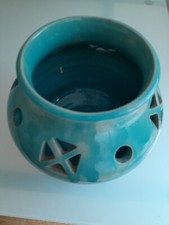 RARE  ANCIENNE CERAMIQUE EMAILLEE INTERIEUR ET EXTERIEUR SIGNEE CACHE-POT BLEU