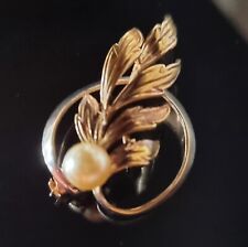 Broche Vintage Plaqué Or Blanc & Jaune Poinçonnée Sertie D'une Perle 40x20mm