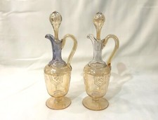 Ancienne paire de carafes / aiguières verre émaillé 25 cm Liqueurs vin Verseuse