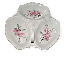 SERVITEUR PRESENTOIR 3 COMPARTIMENTS Porcelaine L'hirondelle décor fleurs N433