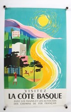 Affiche ancienne Chemins de fer français - COTE BASQUE - SNCF - Jean JACQUELIN