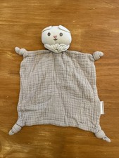 O/ Doudou plat chat gris blanc MATHILDE M Tissu Lange Nez Rose Forme Coeur Col