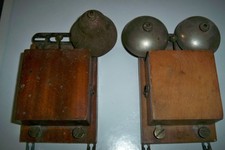 lot de 2 sonnettes électriques télephone + boitier bois ancien