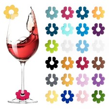 24 pièces Marque Verres Colorés, Marqueurs de Verre à Vin en Silicone Réutili...