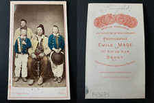 Maje, Brest, Pêcheur et ses fils, Plougastel Vintage albumen print CDV.