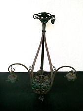 MONTURE DE LUSTRE ART DECO EN FER FORGE 3 BRAS TULIPES DECOR  FEUILLES DE VIGNE