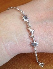 Bracelet Dauphin Soleil Et Pierres Bleues En Argent Poinçon 925