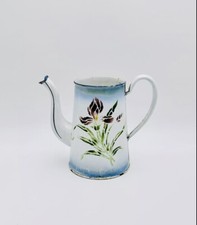 Cafetière tôle émaillée à décor floral au pochoir Japy début XXème .