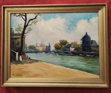 Magnifique  huile  1950  "les quais de seine " signée A.GIORDANI