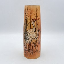 Vase en verre soufflé émaillé à décor de cigognes signé Jem Art Déco