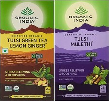 Organic Inde Tulsi Thé Vert Citron Gingembre + Mulethi - 25 Thé Sacs Chaque