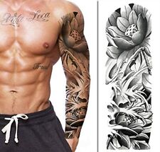 Tatouage Éphémère Homme Femme Bras, Faux Tattoo Temporaire, sleeve B&W Flowers
