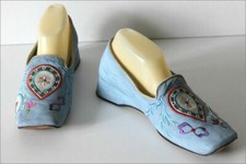 SANCHE DE LA ROSA Mocassins  Cuir Peau Bleu Ciel Motifs Brodés T 39 TBE