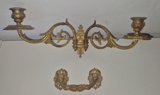 🎼 2 appliques bougeoirs piano Doubles + 2 poignées – Bronze doré – Signé Muller