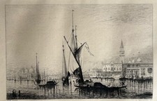 Ziem / Gaucherel Gravure Eau Forte Etching Paysage Canal Gondole Vue De Venise