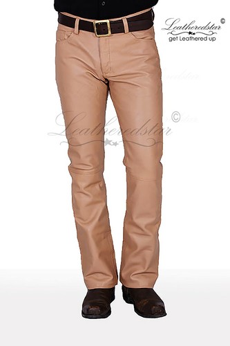 Pantalon jean cuir beige - pantalon,