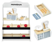 Marchande Enfant en bois - Stand Vendeur Balance, Terminal avec Carte & 4 Pommes