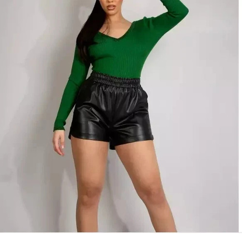 Nouveau short cuir noir - short, en