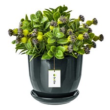 Cache-pot en céramique pot de fleur peint à la main D 215mm gris foncé soucoupe 