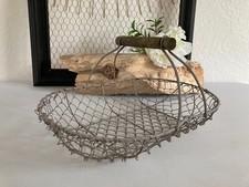 425⚜️ Décoration Panier Ovale Métallique et sa Poignée en Bois Longueur 30 Cm