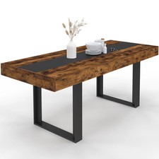 Table à manger extensible rectangle PHOENIX 4-8 personnes bois effet vieilli et 
