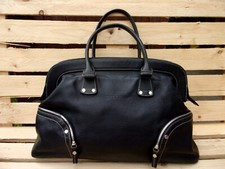 Très grand sac Longchamp Rodéo Cuir noir grainé noir Intérieur orange vif